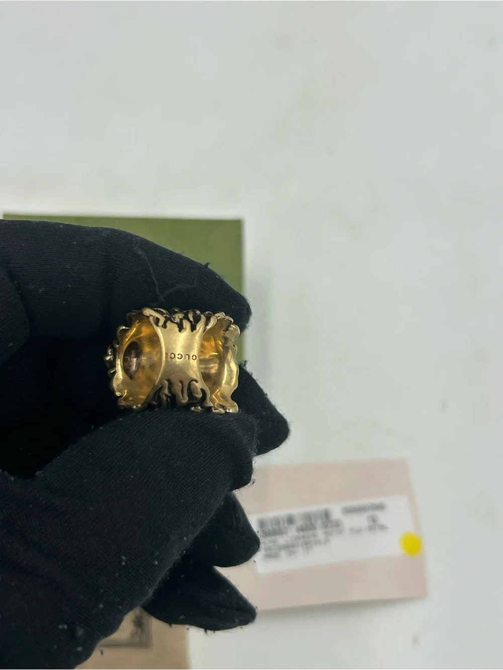 Unisex Gucci, iconic Lionhead ring gold tone brass finish size 6, made Italy